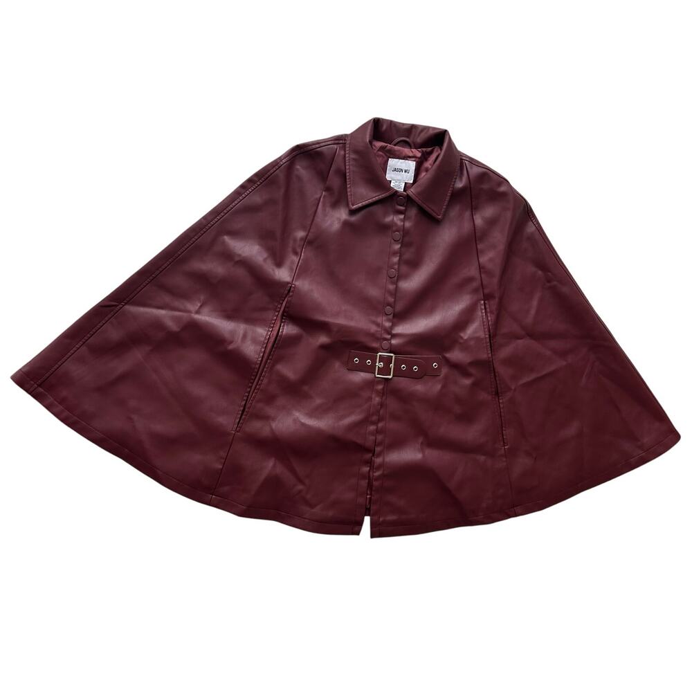 ❌SOLD❌ Jason Wu Burgundy Faux Leather Cape One Size - Picture 2 of 9